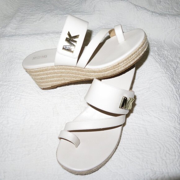 Michael Kors Sidney leather Espadrille Wedge Sandals Cream Size US 8 M EUC - Picture 1 of 11